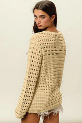BiBi Round Neck Openwork Knit Cover Up OutfitFlow